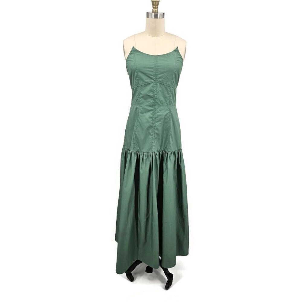New Ancosti Strapless Maxi Dress Womens Medium Green Cotton Drop Waist - Picture 3 of 11